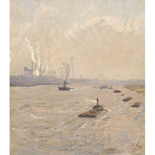 CORNELIUS WAGNER : Rheinpartie mit Schiffen (DOBIASCHOFSKY AUKTIONEN AG)