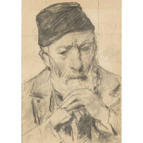 ALBERT ANKER : Portr�t eines alten Mannes mit Stock und M�tze (DOBIASCHOFSKY AUKTIONEN AG)