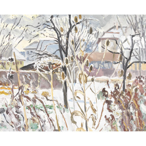 ADOLF WEBER : Winterliche Landschaftspartie mit Trockenblumen (DOBIASCHOFSKY AUKTIONEN AG)