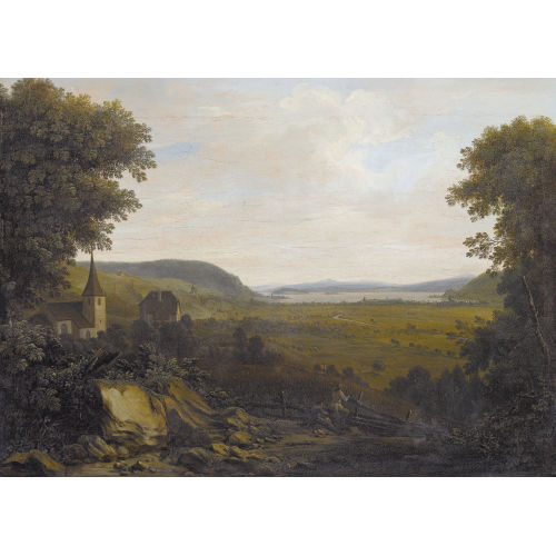 JOHANN JOSEPH HARTMANN : Vue de Cressier sur l′�le Saint-Pierre (DOBIASCHOFSKY AUKTIONEN AG)