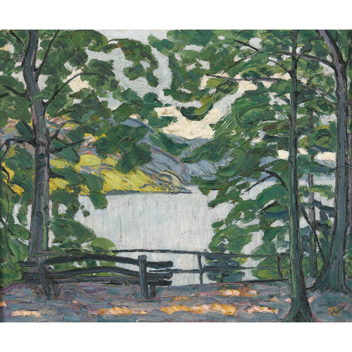 ERNST SAMUEL GEIGER : Sitzbank am Ufer des Bielersees (DOBIASCHOFSKY AUKTIONEN AG)