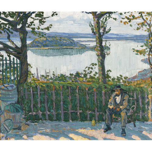 ERNST SAMUEL GEIGER : Gartenpartie mit Blick auf den Bielersee (DOBIASCHOFSKY AUKTIONEN AG)