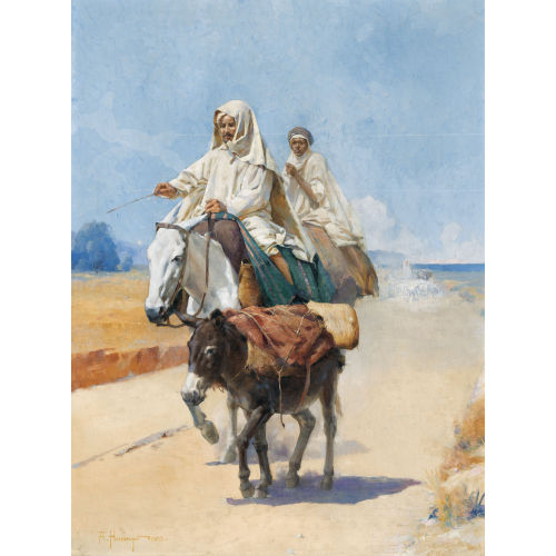 JACQUES ELIE ABRAHAM HERMANJAT : Orientalische Reiter mit einem Esel (DOBIASCHOFSKY AUKTIONEN AG)