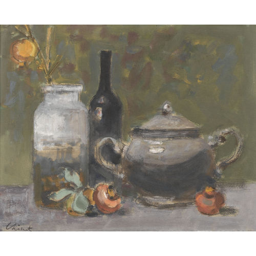 CHARLES LOUIS AUGUSTE CHINET : Stillleben mit Topf, Glas und Weinflasche (DOBIASCHOFSKY AUKTIONEN AG)