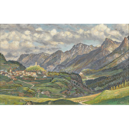 OSCAR NUSSIO : B�ndner Berglandschaft im Sommer (DOBIASCHOFSKY AUKTIONEN AG)