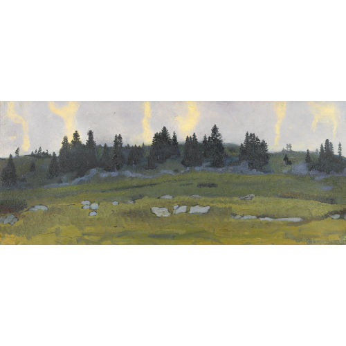 CHARLES L′EPLATTENIER : H�gelige Landschaft mit Tannen im Morgengrauen (DOBIASCHOFSKY AUKTIONEN AG)