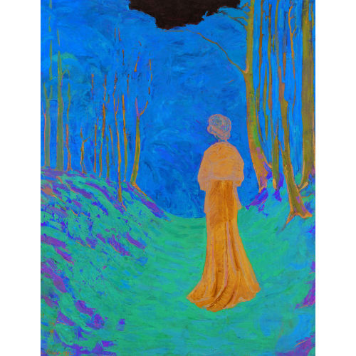 ERNST SAMUEL GEIGER : Herbstliche Waldpartie mit Dame in blauem Kleid (DOBIASCHOFSKY AUKTIONEN AG)