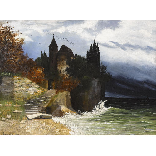 ALMA LOUISE R�DIS�HLI : Stimmungsvolle Seeuferpartie mit Burg (DOBIASCHOFSKY AUKTIONEN AG)