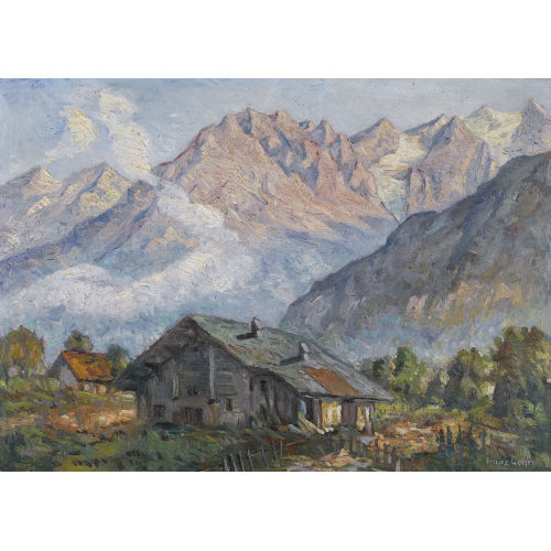 FRANZ GEHRI : Sommerliche Bergpartie mit Bauernh�usern (DOBIASCHOFSKY AUKTIONEN AG)