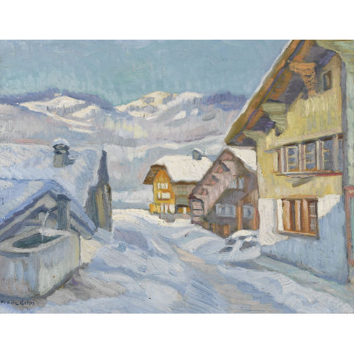 FRANZ GEHRI : Sonnige Dorfpartie im Winter (DOBIASCHOFSKY AUKTIONEN AG)