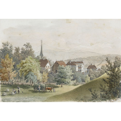 JAKOB JOSEPH ZELGER : Sommerliche Dorfpartie bei Luzern (DOBIASCHOFSKY AUKTIONEN AG)