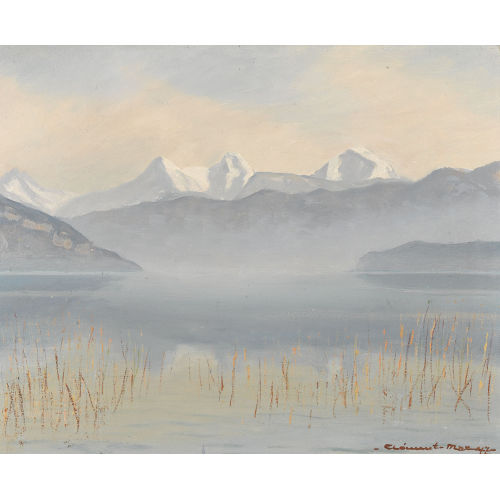 MAX CLEMENT : Herbstlicher Thunersee mit Eiger, M�nch und Jungfrau (DOBIASCHOFSKY AUKTIONEN AG)