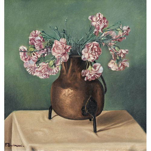 FRAN�OIS EMILE BARRAUD : Stillleben mit Nelken in einer Kupferkanne (DOBIASCHOFSKY AUKTIONEN AG)