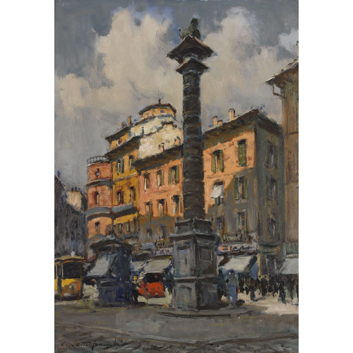 CIRANO CASTELFRANCHI : Sommerliche Ansicht der Piazza San Babila in Mailand (DOBIASCHOFSKY AUKTIONEN AG)