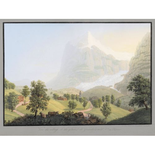 JOHANN LUDWIG BLEULER : 'Vue du village et du glacier de Grindelwald' (DOBIASCHOFSKY AUKTIONEN AG)