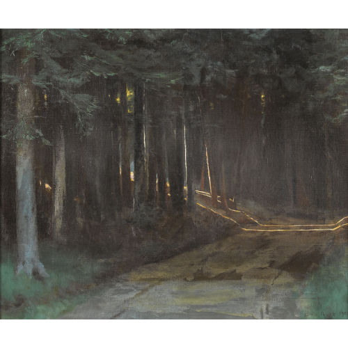 LOUIS RIVIER : Dunkler Waldweg mit einfliessendem Sonnenlicht (DOBIASCHOFSKY AUKTIONEN AG)