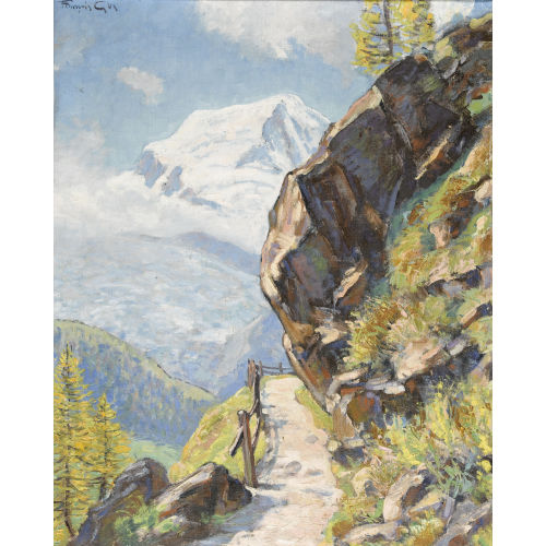FRAN�OIS GOS : Herbstliche Wegpartie mit Blick auf den Alphubel (DOBIASCHOFSKY AUKTIONEN AG)
