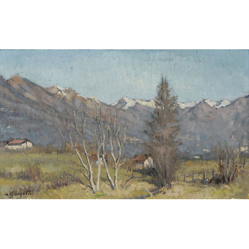 ANGELO GIORGETTI : Herbstliche Wiese mit Alpenpanorama (DOBIASCHOFSKY AUKTIONEN AG)
