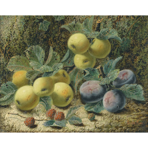 OLIVER CLARE : Stillleben mit Pflaumen, �pfeln und Himbeeren (DOBIASCHOFSKY AUKTIONEN AG)