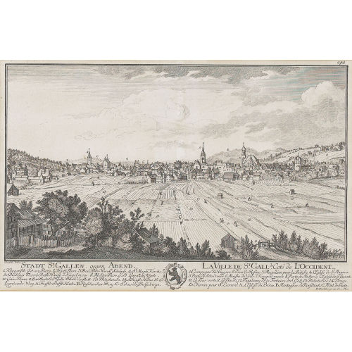 DAVID HERRLIBERGER : 'Stadt St. Gallen gegen Abend. La Ville de St. Gall,...' (DOBIASCHOFSKY AUKTIONEN AG)