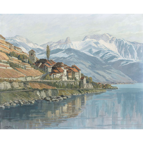 JOHANN EMIL (AUCH JEM) M�LLER : Blick auf St-Saphorin am Genfersee (DOBIASCHOFSKY AUKTIONEN AG)