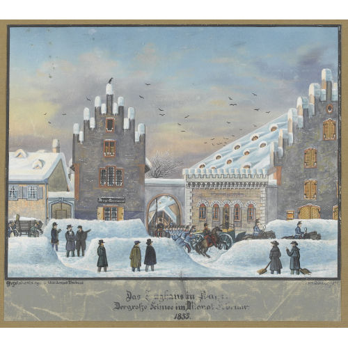 LOUIS DUBOIS : 'Das Zeughaus in Basel. Der grosse Schnee im Winter 1855' (DOBIASCHOFSKY AUKTIONEN AG)