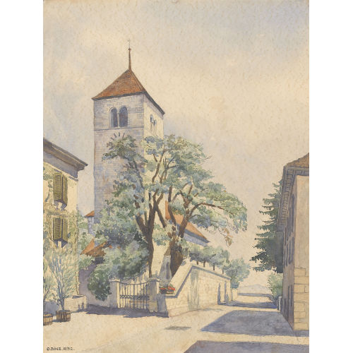 OSKAR BINZ : Sommerliche Ansicht der Kirche von Twann (DOBIASCHOFSKY AUKTIONEN AG)