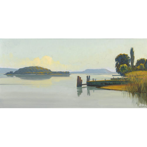 OTTO CLENIN : Bielersee mit St. Petersinsel am Abend (DOBIASCHOFSKY AUKTIONEN AG)