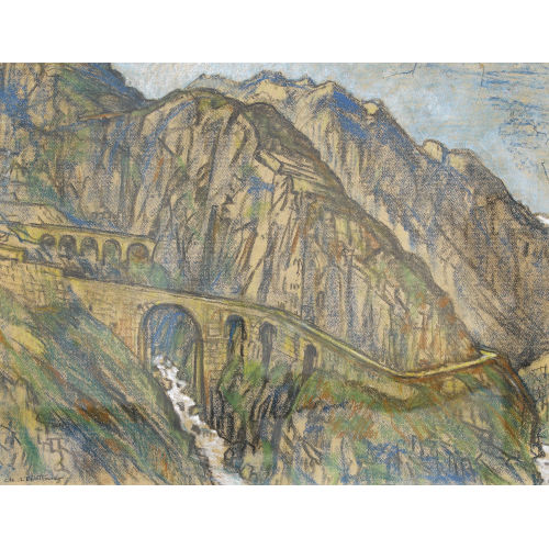 CHARLES L′EPLATTENIER : Steile Berglandschaft mit Br�cken (DOBIASCHOFSKY AUKTIONEN AG)