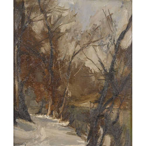 CHARLES EMILE HORNUNG : Winterliche Wegpartie am Flussufer (DOBIASCHOFSKY AUKTIONEN AG)