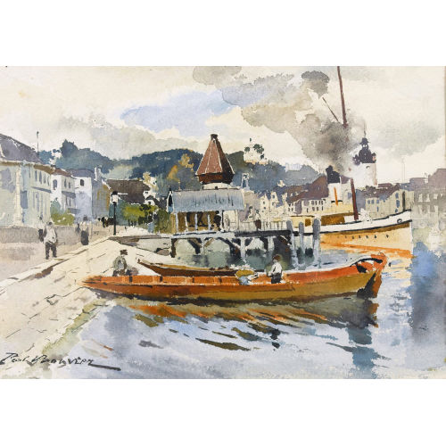 PAUL BOUVIER : Sommerliche Partie an der Reuss in Luzern (DOBIASCHOFSKY AUKTIONEN AG)