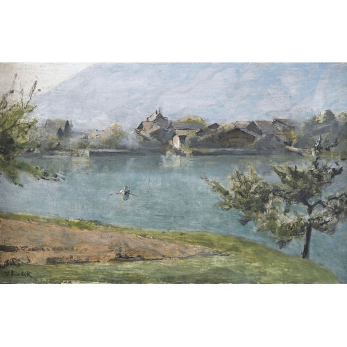 VICTOR SURBEK : Uferpartie mit Dorf (DOBIASCHOFSKY AUKTIONEN AG)