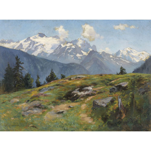 FRITZ-EDOUARD HUGUENIN-LASSAUGUETTE : Walliser Bergansicht (DOBIASCHOFSKY AUKTIONEN AG)