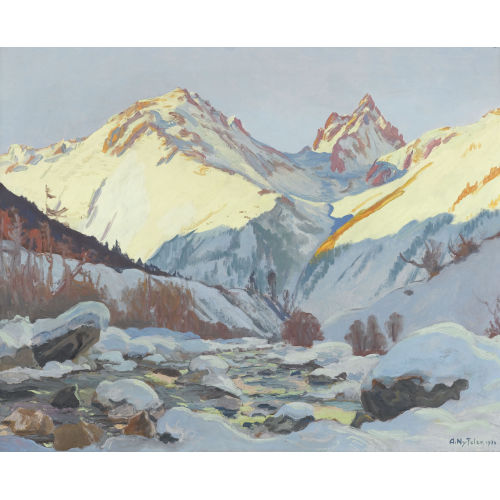 ALBERT NYFELER : Sonnige Ansicht des Faldum Rothorns im Winter (DOBIASCHOFSKY AUKTIONEN AG)