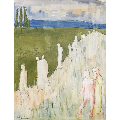 ALBERT SCHMIDT : Weite Landschaft mit wandelnden Figuren (DOBIASCHOFSKY AUKTIONEN AG)