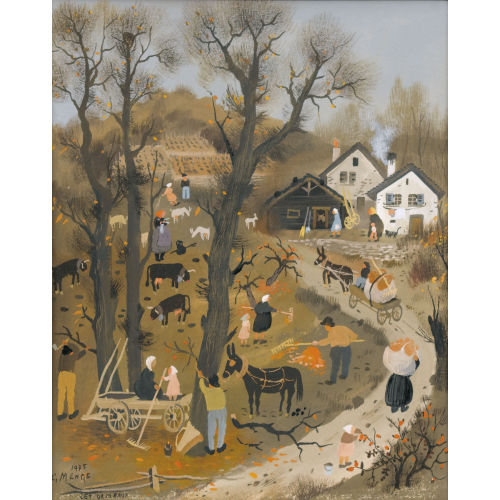CHARLES MENGE : Herbstliche Landpartie mit Bauern bei der Arbeit (DOBIASCHOFSKY AUKTIONEN AG)