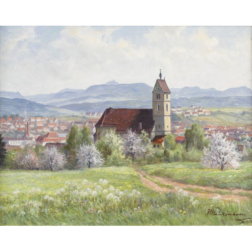 JAKOB PLANKENHORN : Fr�hlingshafte Dorfpartie in S�ddeutschland (DOBIASCHOFSKY AUKTIONEN AG)