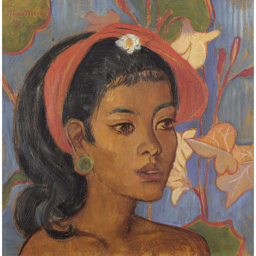 THEO (AUCH THEOMEIER) MEIER : Junge Balinesin vor floralem Hintergrund (DOBIASCHOFSKY AUKTIONEN AG)