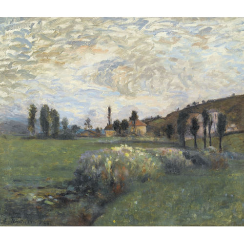 LOUIS RHEINER : Fr�hlingshafte Landschaft mit einem Dorf (DOBIASCHOFSKY AUKTIONEN AG)