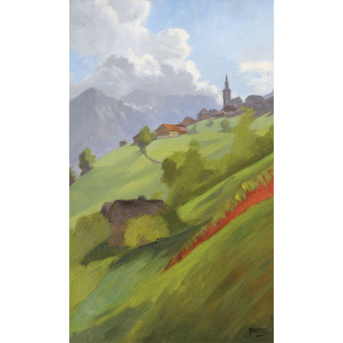 ALFRED JEAN FORETAY : Sonnnige Dorfpartie bei Champ�ry (DOBIASCHOFSKY AUKTIONEN AG)