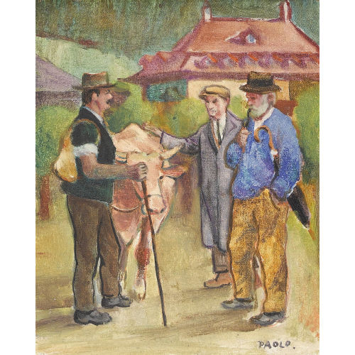 PAUL JAKOB) PAOLO (EIGTL. M�LLER : Herrentrio mit Kuh (DOBIASCHOFSKY AUKTIONEN AG)