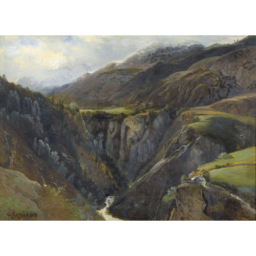 CHARLES LOUIS GUIGON : Herbstliche Berglandschaft mit Schlucht (DOBIASCHOFSKY AUKTIONEN AG)