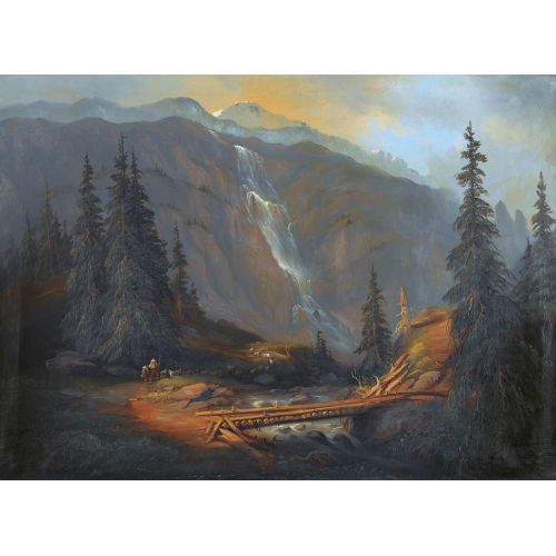 FERDINAND SOMMER : Gebirgspartie mit Hirten und Wasserfall (DOBIASCHOFSKY AUKTIONEN AG)