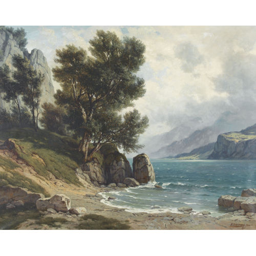 JAKOB EDWIN BACHMANN : Felsige Uferpartie am Walensee (DOBIASCHOFSKY AUKTIONEN AG)