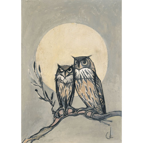 ALBERT) LINDI (EIGTL. LINDEGGER : Zwei Eulen bei Vollmond (DOBIASCHOFSKY AUKTIONEN AG)
