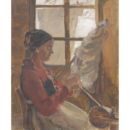 MARGUERITE REUTTER-JUNOD : Interieur mit Spinnerin (DOBIASCHOFSKY AUKTIONEN AG)
