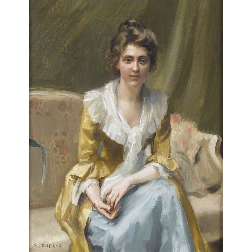 AUGUSTE FREDERIC DUFAUX : Portr�t einer jungen Dame auf dem Sofa (DOBIASCHOFSKY AUKTIONEN AG)