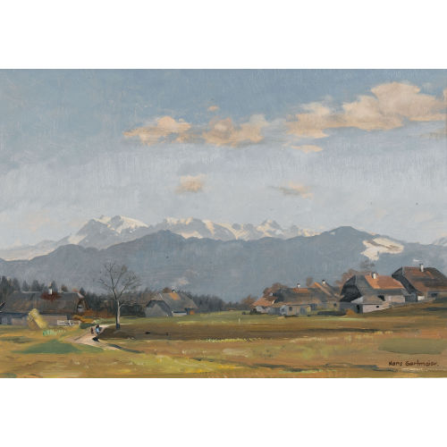 HANS GARTMEIER : Vorfr�hling im Emmental mit Alpenpanorama (DOBIASCHOFSKY AUKTIONEN AG)