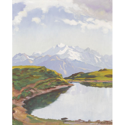 KARL ANNELER : Bergsee mit Blick auf das Mont-Blanc-Massiv (DOBIASCHOFSKY AUKTIONEN AG)