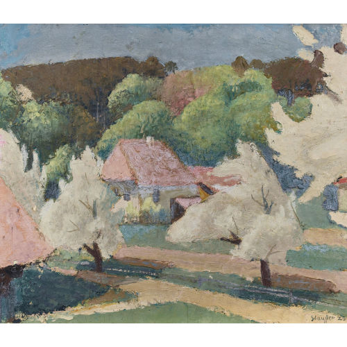 FRED STAUFFER : Emmentaler Sommerlandschaft mit Bauernh�usern (DOBIASCHOFSKY AUKTIONEN AG)